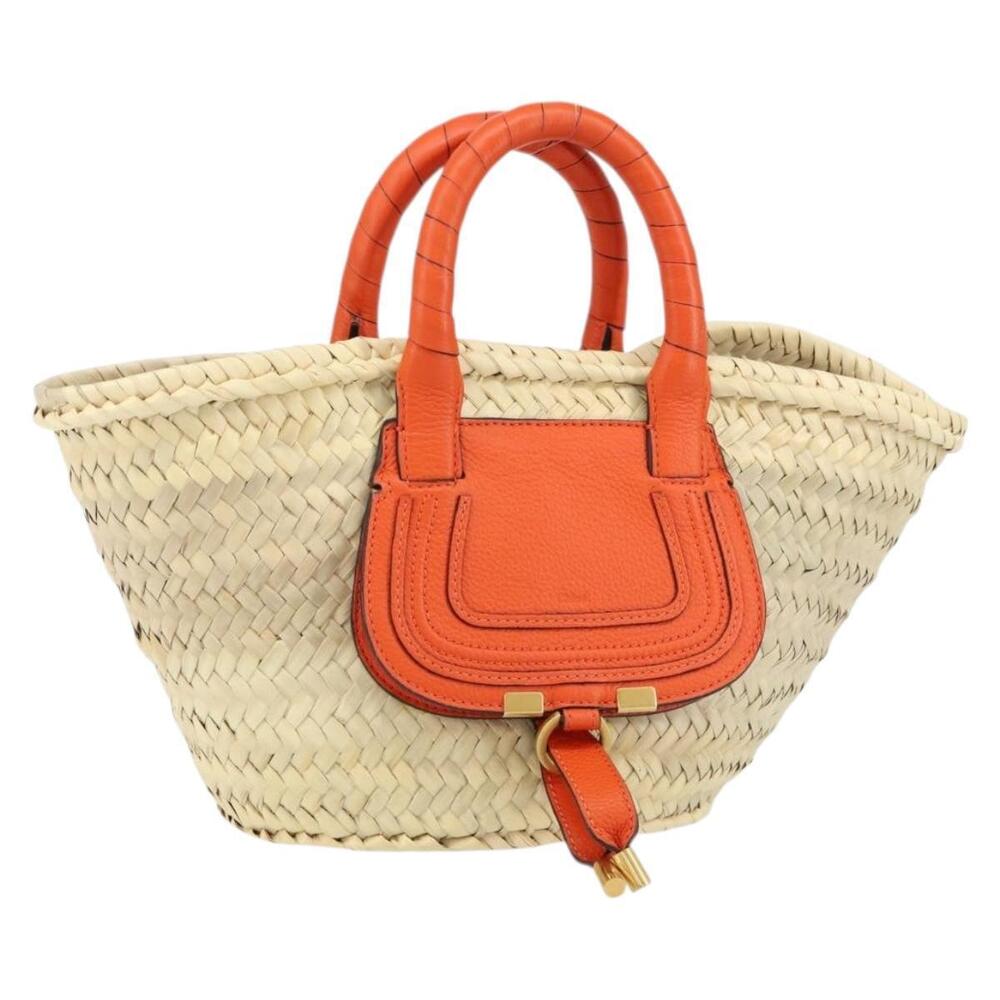 Chloe Basket bag Marcie Hand Bag straw Orange Beige Auth 153174